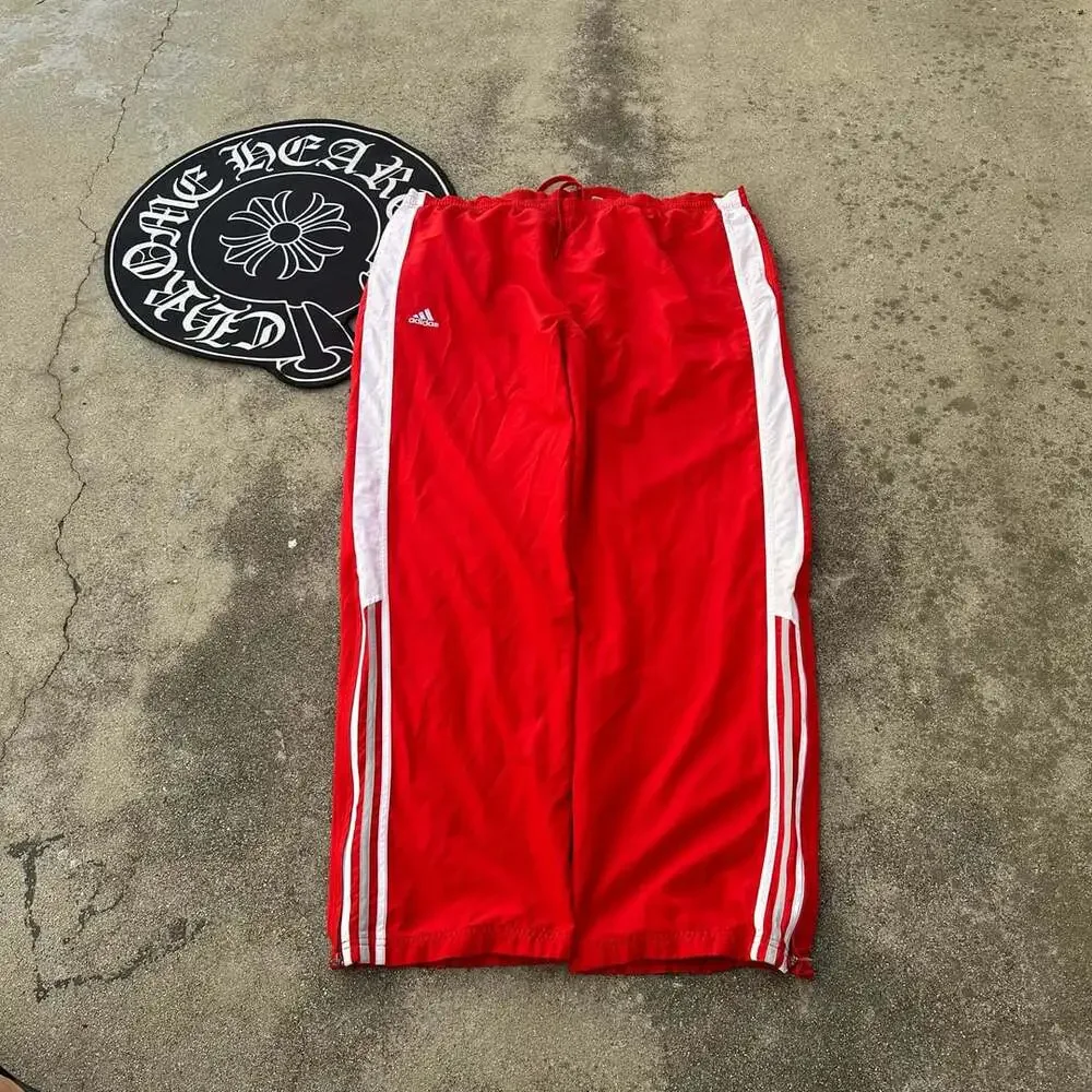 Adidas Track Pants Size 2XL Red White Nylon 3 Stripes